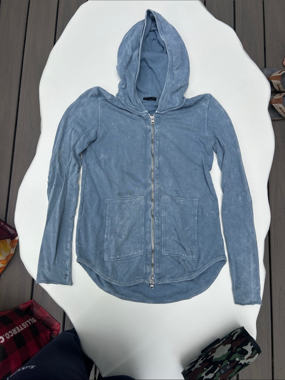 ATM Anthony Thomas Melillo Washed Blue Full-Zip Hooded Sweatshirt